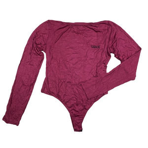 Wet Seal Women LARGE Burgundy Red Savage Open Back Thong Bodysuit Long Sleeve